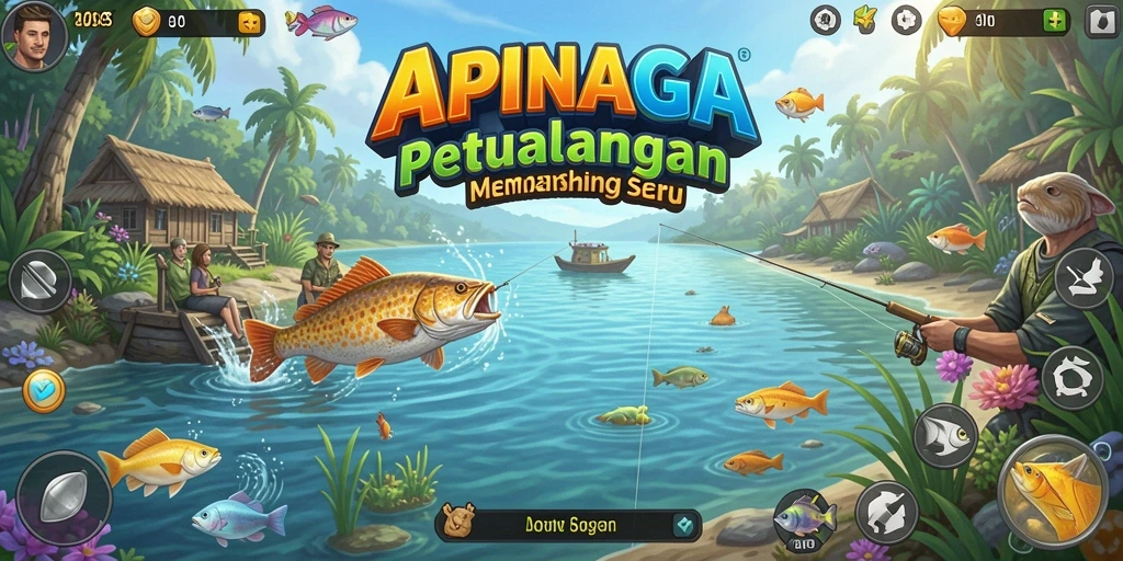 Tampilan screenshot APINAGA dengan aksi memancing yang seru.
