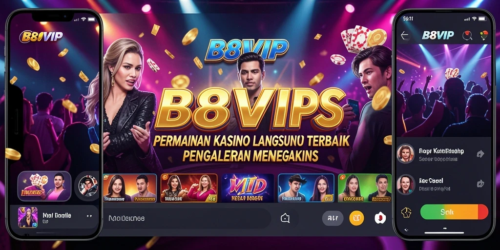 Screenshot utama B8VIP menampilkan dealer langsung dan pemain dalam permainan kasino yang mendebarkan.
