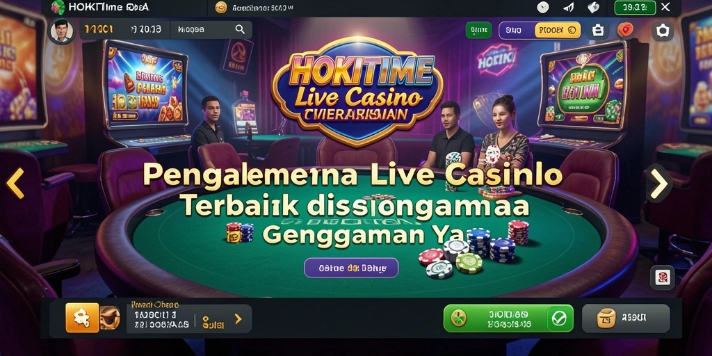 Screenshot gameplay HOKITIME menampilkan dealer langsung dan suasana kasino yang autentik.