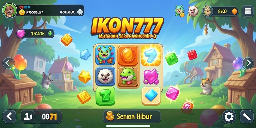 Tangkapan layar gameplay IKON777 yang menampilkan tantangan Match-3 yang seru.