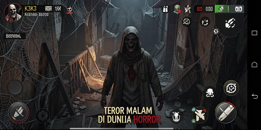 Tangkapan layar gameplay K3K3 menunjukkan suasana mencekam dan kengerian yang nyata.