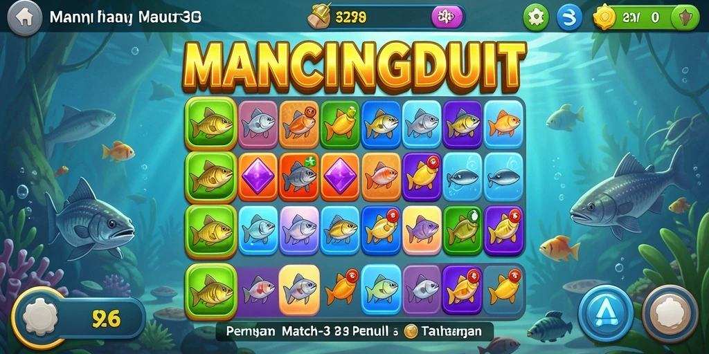 Screenshot gameplay MANCINGDUIT dengan tantangan Match-3 yang menarik.