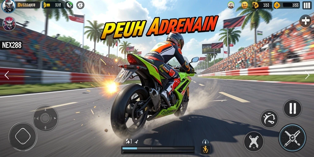 Gameplay seru balapan motor dalam NEX288 yang mendebarkan.