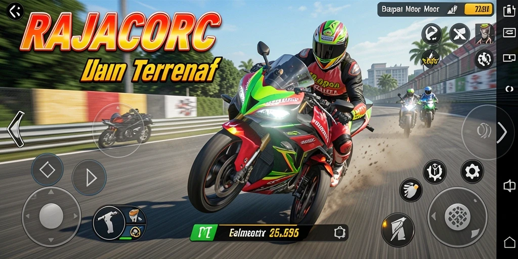 Tampilan gameplay menarik dari RAJACORC saat balapan motor.