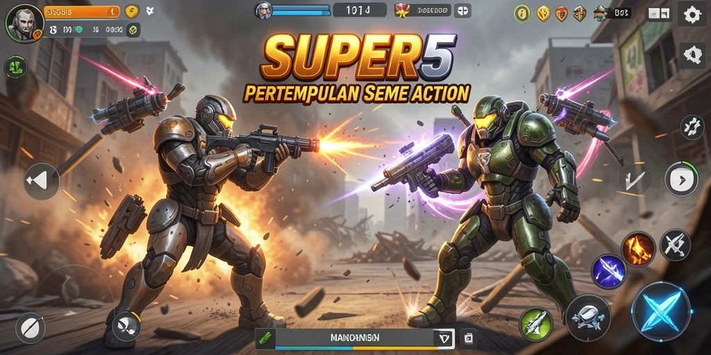 Tampilan gameplay SUPER5 yang seru dan menegangkan.