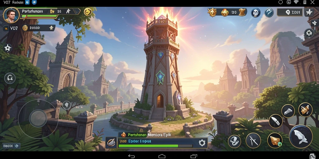 Screenshot gameplay V07 menunjukkan menara berfungsi dengan baik dalam pertahanan.